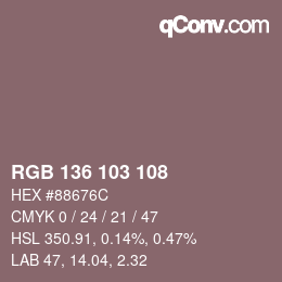 Color code: RGB 136 103 108 | qconv.com