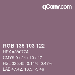 Farbcode: RGB 136 103 122 | qconv.com