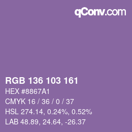 カラーコード: RGB 136 103 161 | qconv.com