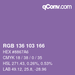 Color code: RGB 136 103 166 | qconv.com