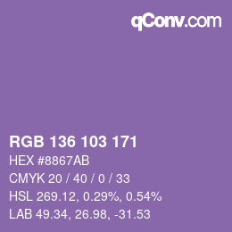 Código de color: RGB 136 103 171 | qconv.com