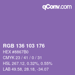 カラーコード: RGB 136 103 176 | qconv.com