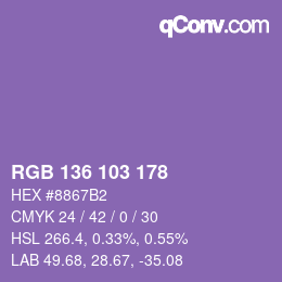颜色代码: RGB 136 103 178 | qconv.com