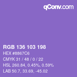 カラーコード: RGB 136 103 198 | qconv.com