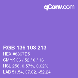 颜色代码: RGB 136 103 213 | qconv.com