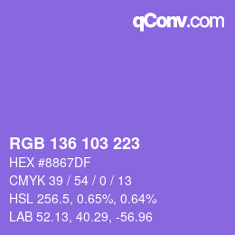 Farbcode: RGB 136 103 223 | qconv.com