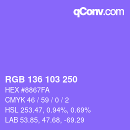 Color code: RGB 136 103 250 | qconv.com