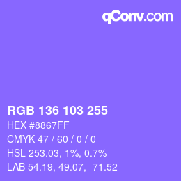 カラーコード: RGB 136 103 255 | qconv.com
