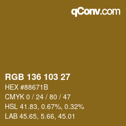 Color code: RGB 136 103 27 | qconv.com