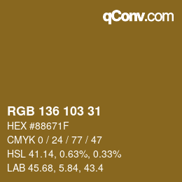 Code couleur: RGB 136 103 31 | qconv.com
