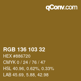 カラーコード: RGB 136 103 32 | qconv.com