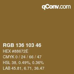 Color code: RGB 136 103 46 | qconv.com