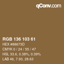 カラーコード: RGB 136 103 61 | qconv.com