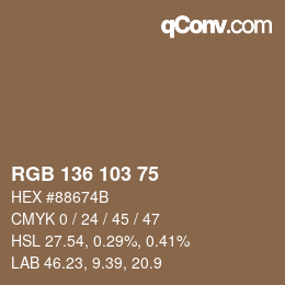 Color code: RGB 136 103 75 | qconv.com