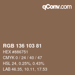 カラーコード: RGB 136 103 81 | qconv.com