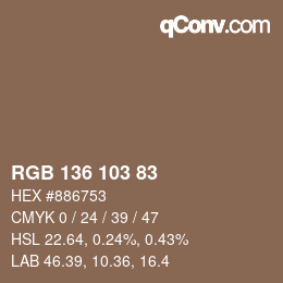 カラーコード: RGB 136 103 83 | qconv.com