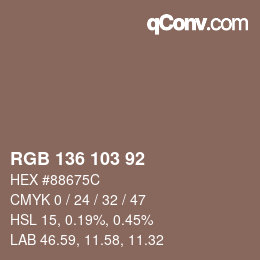 Color code: RGB 136 103 92 | qconv.com