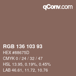 Color code: RGB 136 103 93 | qconv.com