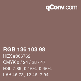 Color code: RGB 136 103 98 | qconv.com