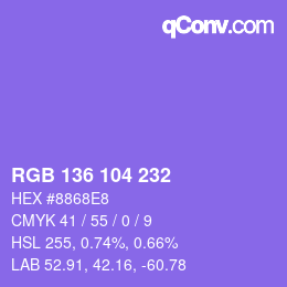 Color code: RGB 136 104 232 | qconv.com