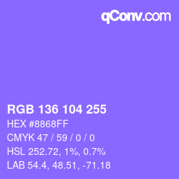 Color code: RGB 136 104 255 | qconv.com