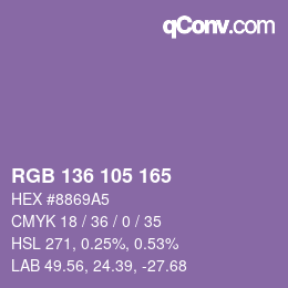 Color code: RGB 136 105 165 | qconv.com