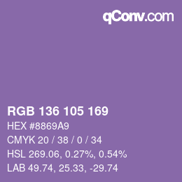 Color code: RGB 136 105 169 | qconv.com