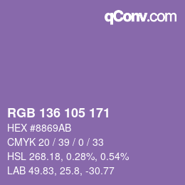 Color code: RGB 136 105 171 | qconv.com