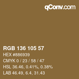 Color code: RGB 136 105 57 | qconv.com