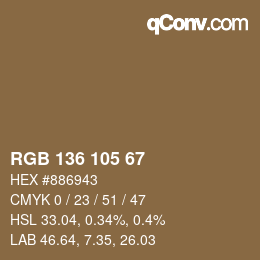カラーコード: RGB 136 105 67 | qconv.com