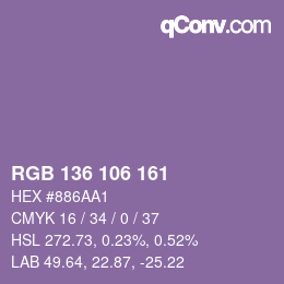 Color code: RGB 136 106 161 | qconv.com