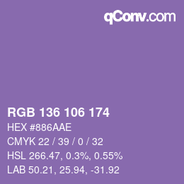 Color code: RGB 136 106 174 | qconv.com
