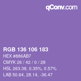 Color code: RGB 136 106 183 | qconv.com