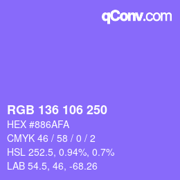 Color code: RGB 136 106 250 | qconv.com
