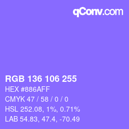 Color code: RGB 136 106 255 | qconv.com