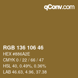 Color code: RGB 136 106 46 | qconv.com