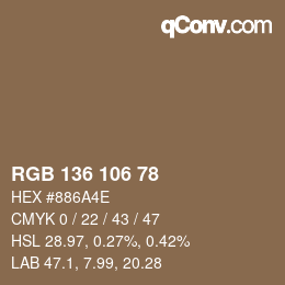Color code: RGB 136 106 78 | qconv.com