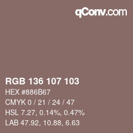 Color code: RGB 136 107 103 | qconv.com