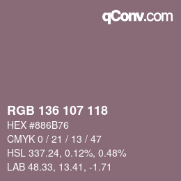 Color code: RGB 136 107 118 | qconv.com