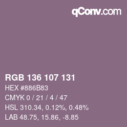 Color code: RGB 136 107 131 | qconv.com