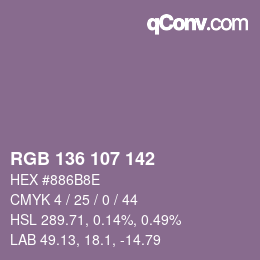 Color code: RGB 136 107 142 | qconv.com