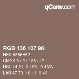 颜色代码: RGB 136 107 98 | qconv.com