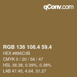 カラーコード: RGB 136 108.4 59.4 | qconv.com