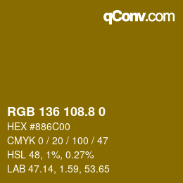 カラーコード: RGB 136 108.8 0 | qconv.com