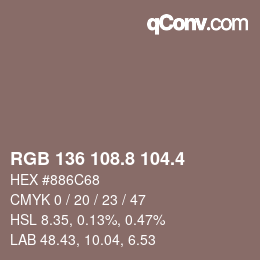 カラーコード: RGB 136 108.8 104.4 | qconv.com