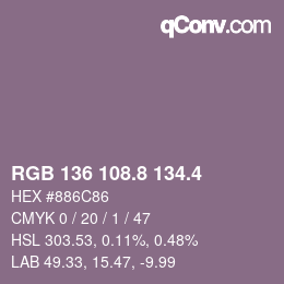 カラーコード: RGB 136 108.8 134.4 | qconv.com