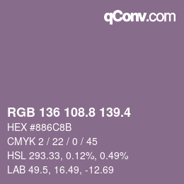 カラーコード: RGB 136 108.8 139.4 | qconv.com