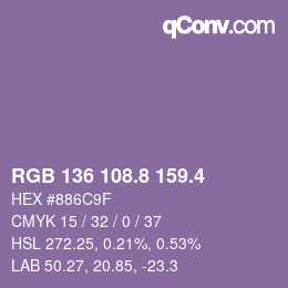カラーコード: RGB 136 108.8 159.4 | qconv.com