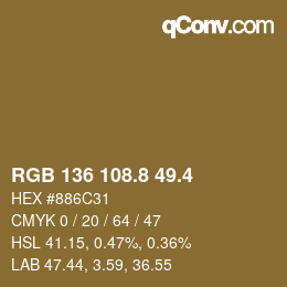 カラーコード: RGB 136 108.8 49.4 | qconv.com