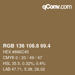 カラーコード: RGB 136 108.8 69.4 | qconv.com